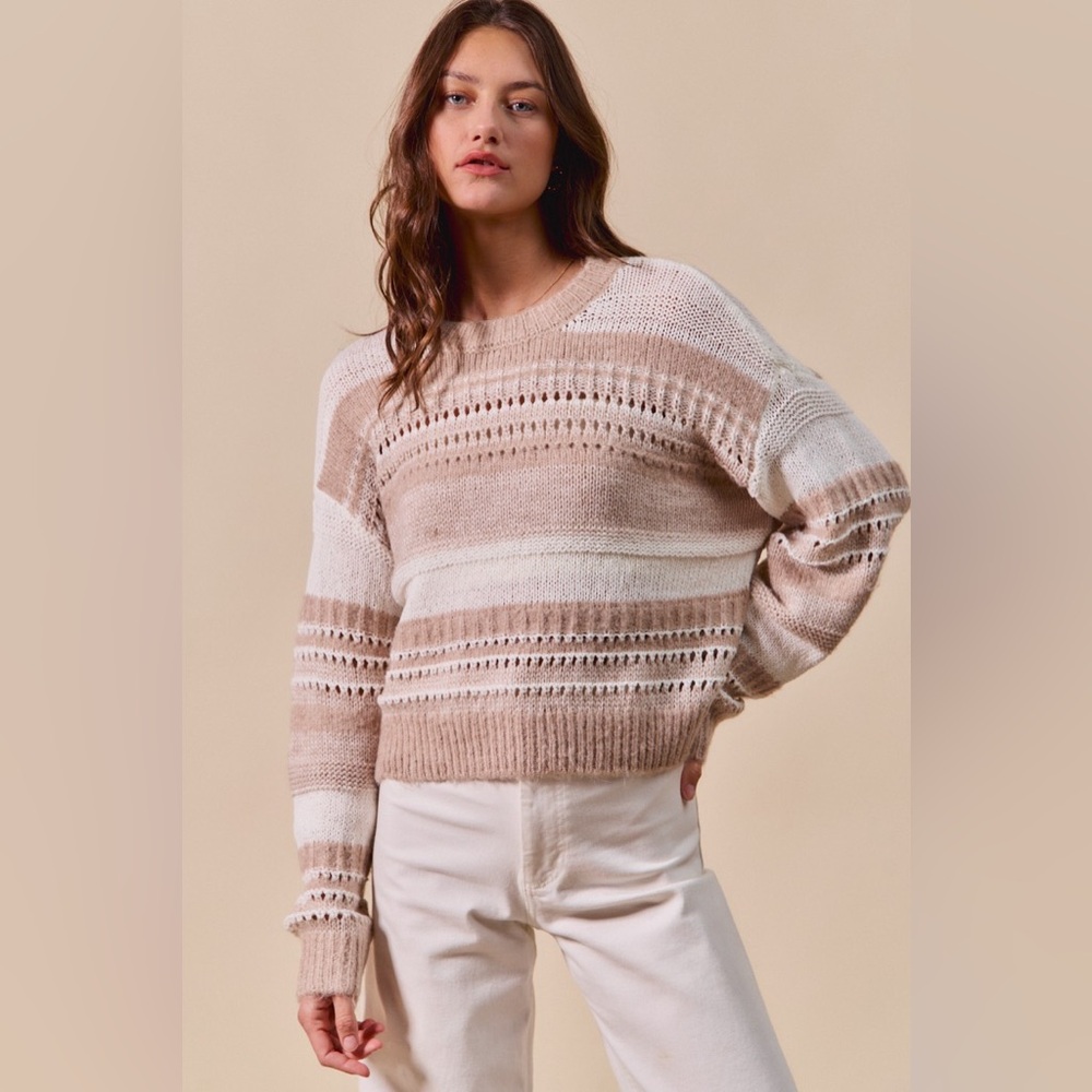 SO ME Variegated Stripe Textured Loose Fit Sweater - Picture 10 of 14